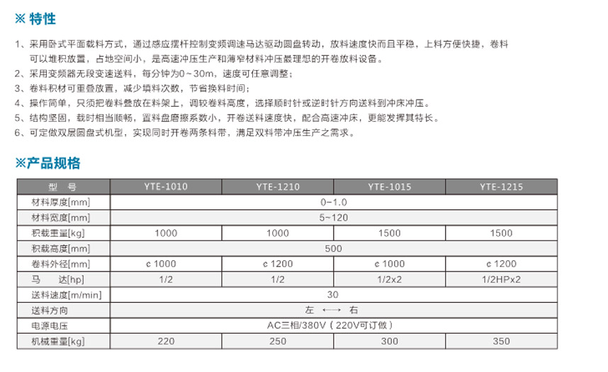 平面電子送料機標準型YTE參數