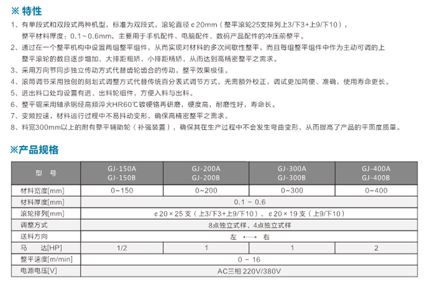 精密薄板材料整平機雙段式GJ-A產品說明